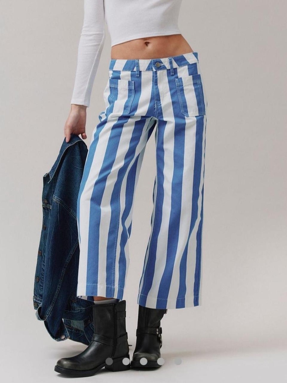 BDG Blue & White Vertical-Stripe Wide-Leg Crop Pants